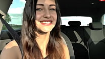 German brunette teen with pierced tits fucks in the car - Deutsch
